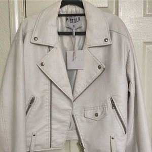 Pistols white faux Leather jacket size M